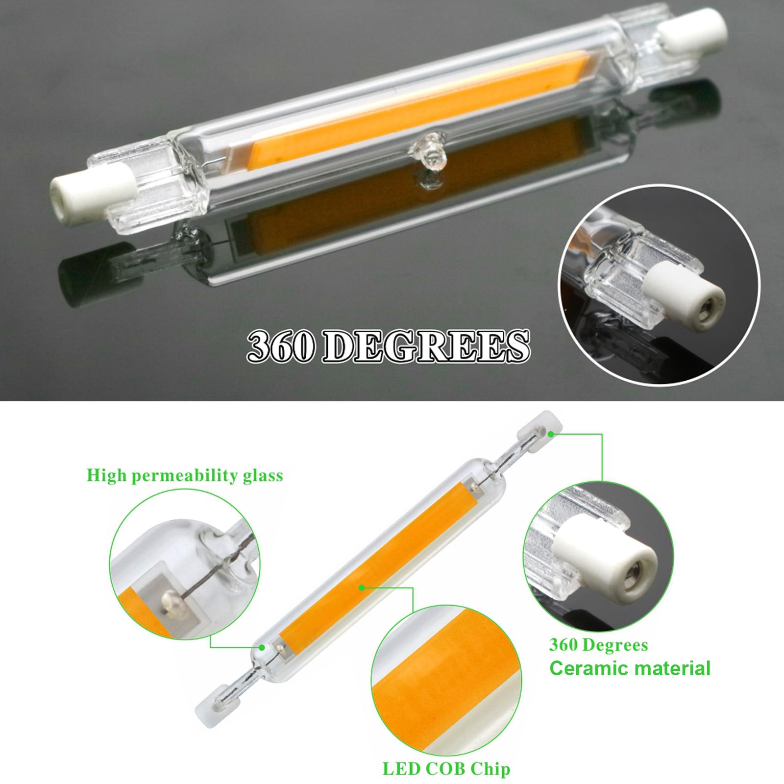 G9 R7s LED COB Light Bulbs Dimmable 78mm 118mm J-type Glass+Ceramics Replace Halogen Lamps 3W 5W 6W 12W 20W Floodlight 110V-240V