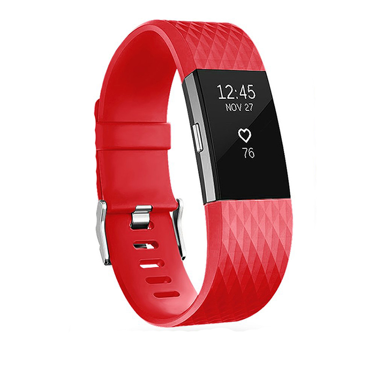 Correa de muñeca de silicona suave banda para Fitbit Charge 2 pulsera de reloj inteligente para cargar bits 2 pequeños y grandes: Rojo / L