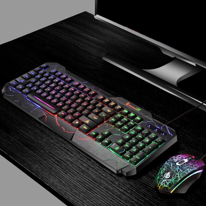 Shipadoo D620 Gaming Keyboard and Mouse Set, Colorful Crack Backlit USB Computer Gaming Wired Keyboard and Mouse Set