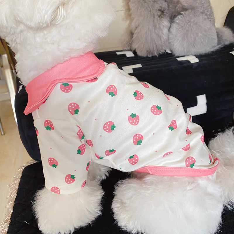 Vêtements pour chiens imprimés fraises, gilet rose pour animaux de compagnie, Costume pour chiot, Polo pour chien et chat, Chihuahua Bichon, T-Shirt mignon pour filles, pull pour chien