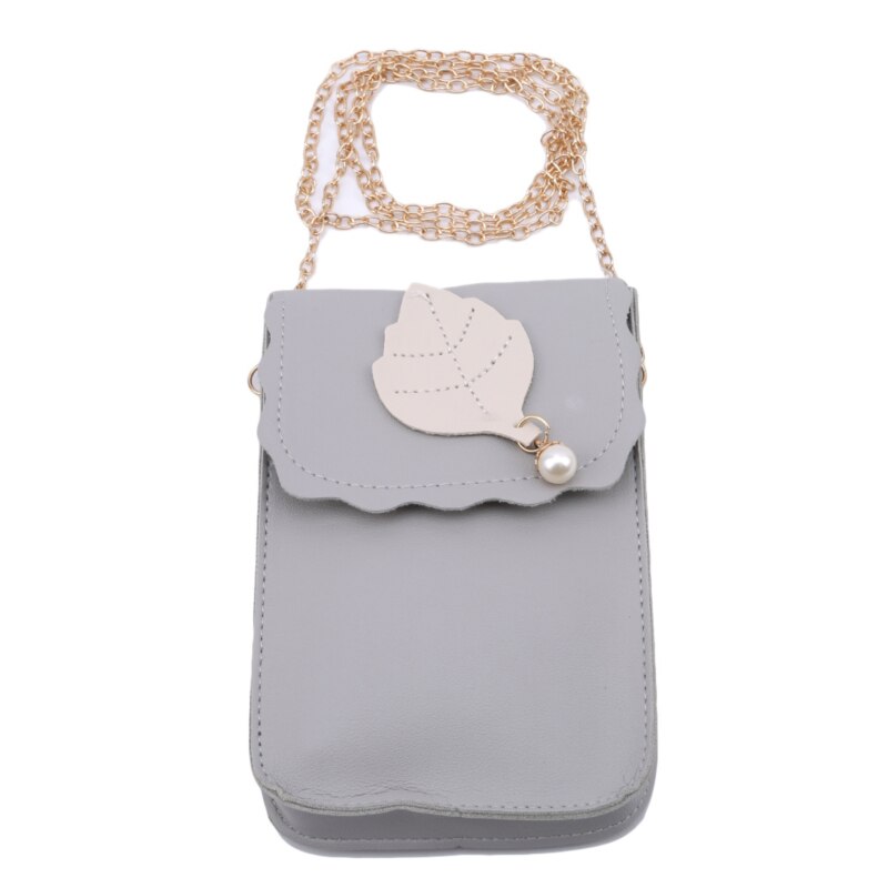 Leaf Pink Phone Bag For Phone Model Case Cellphone Pouch Shoulder Bags Leather Cover Wallet Purse: gray
