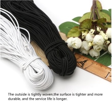Banda elástica redonda de , cuerda elástica redonda de 1mm-10mm, 2 metros, color blanco y negro, accesorios de costura DIY