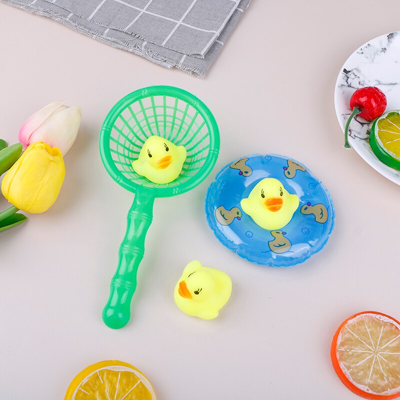 5 Stks/set Mini Baby Kinderen Bad Speelgoed Cute Rubber Duck Visnet Douche Games Speelgoed