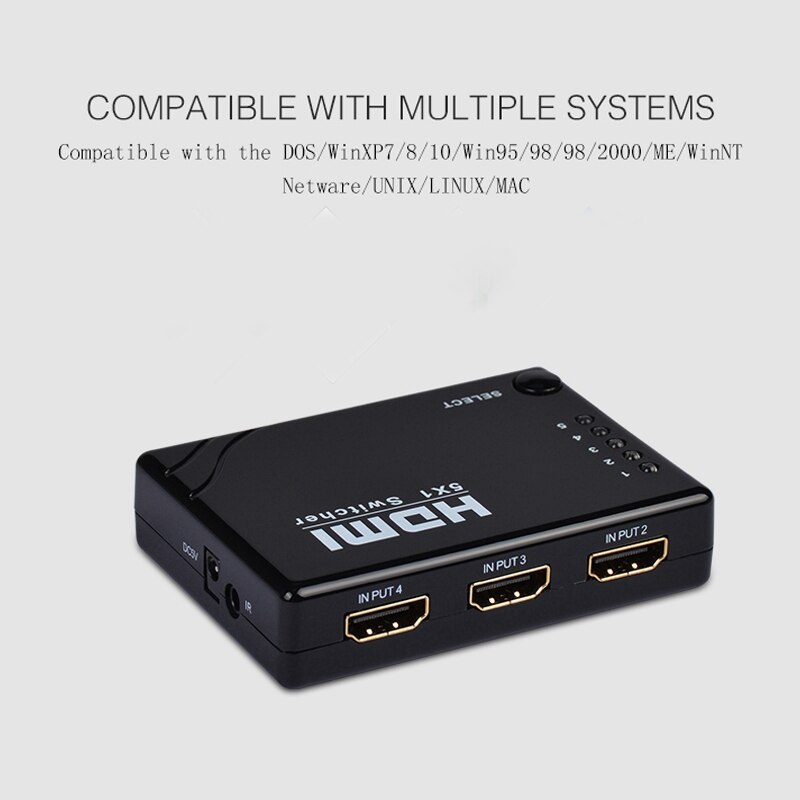 -FJGEAR 5 in 1 Out HDMI Switch 1080P HD Switcher Selector HDTV with IR Remote Control Supporting 3D 4K for PS4