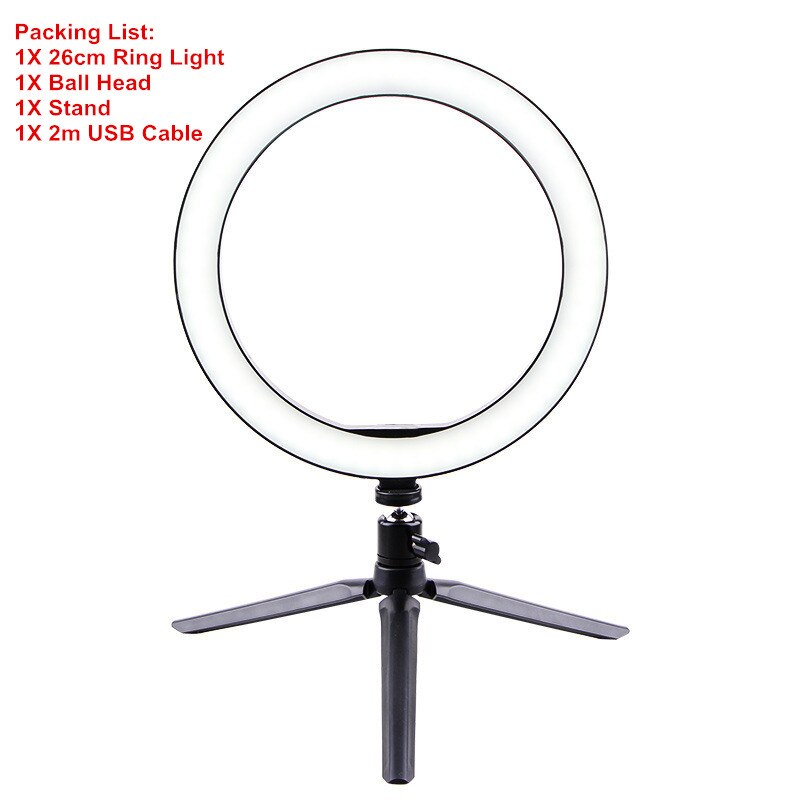 Dimmable LED Ring Light 16/20/26cm 2700k-6500k Ring Lamp Camera Phone Photography Video Makeup Lamp With Tripod Phone Clip