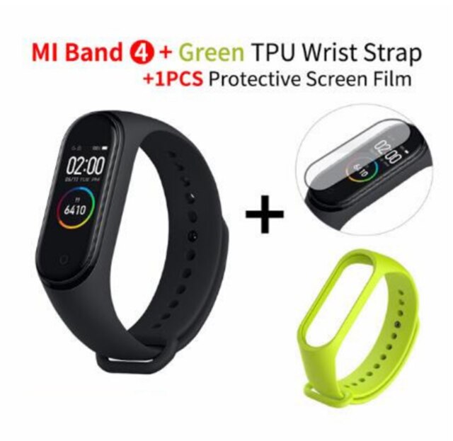 In Stock Original Xiaomi Mi Band 4 Smart Miband 3 Color Screen Bracelet Heart Rate Fitness Music Bluetooth 50M Waterproof Band4: add green strap film