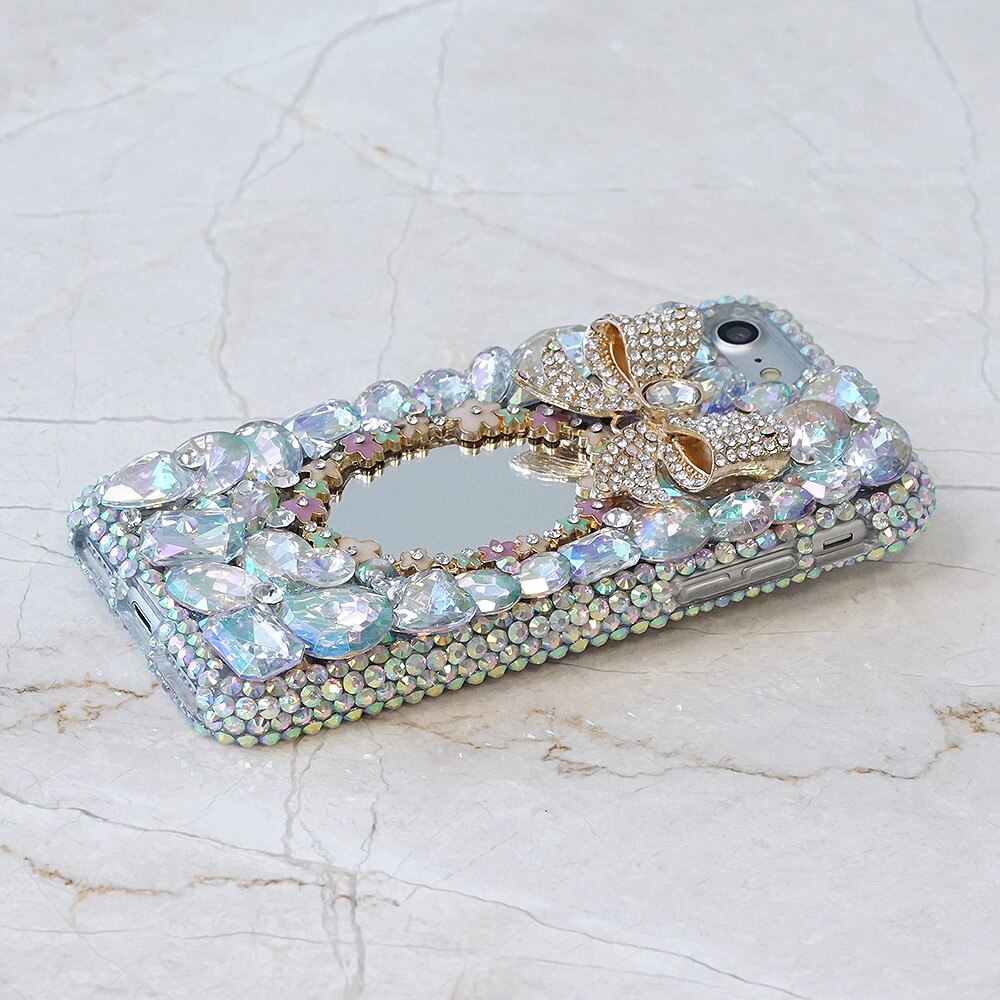 Caso espelho feminino artesanal 3d diamante strass telefone capa para o iphone 8 6s 6plus 7 8 plus x xs max 11 pro max capa