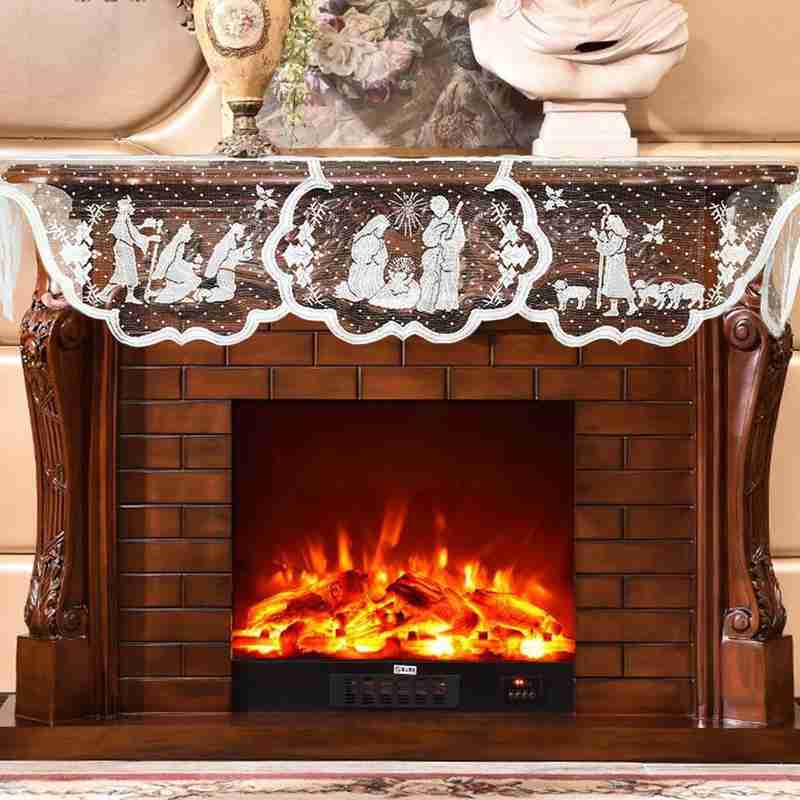 1pcs Christmas Lace Tablecloth Virgin Mary Religious Day Fireplace Cover Table Runner Furnace Cloth Home Party Supplies