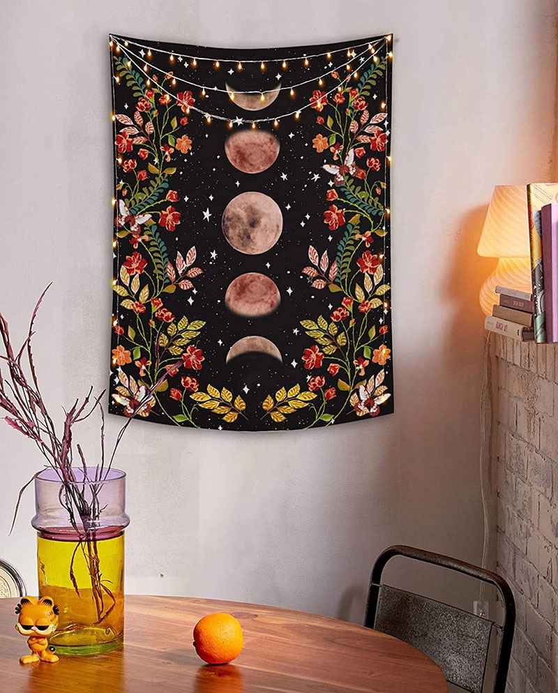 Psykedelisk måne stjerneklar gobelin blomster vægophæng rum himmel tæppe sovesal gobeliner blomsterkunst tilbehør til boligindretning