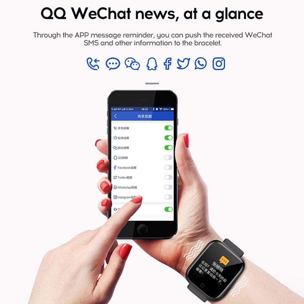 Y68 accorto braccialetto D20 fitness inseguitore Smartband cardiofrequenzimetro pressione sanguigna Bluetooth Smartwatch per IOS androide