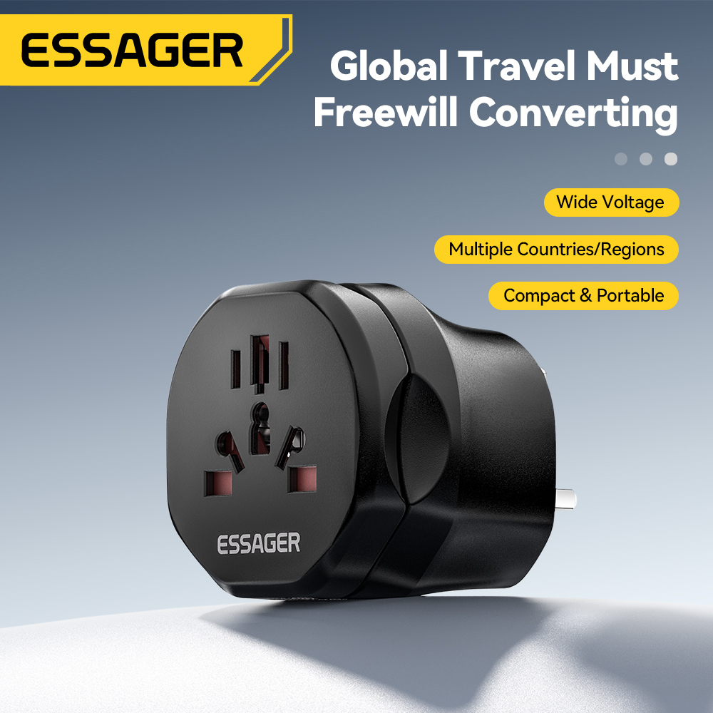 Essager reisstroomadapter US UK mannelijk naar EU US UK AU vrouwelijke stekker Universele conversie reisstekker met bescherming deuroplader