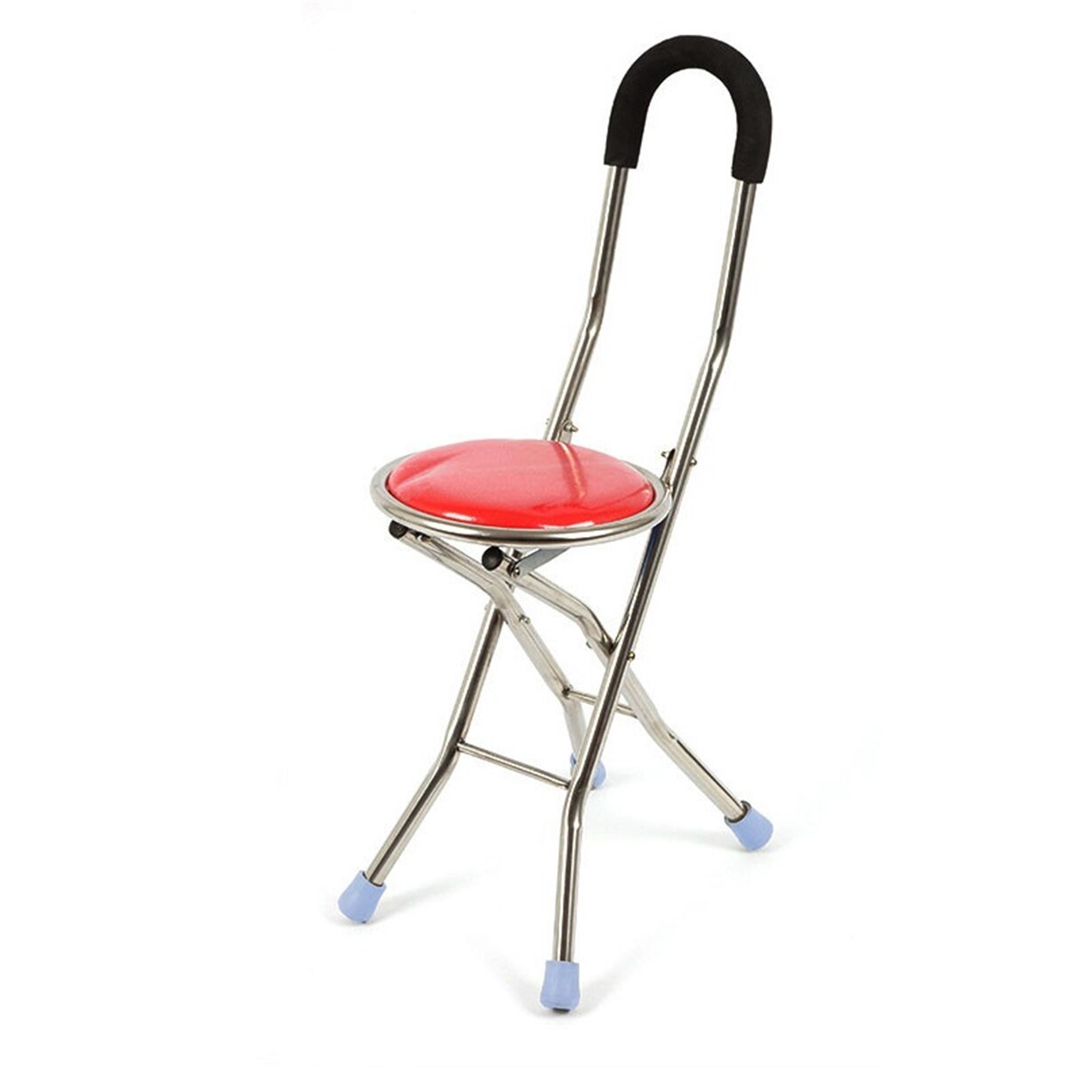 Bastón plegable 2 en 1 para cuidado de ancianos, silla con cuatro patas de hasta 150 KG, asiento ajustable, muleta portátil