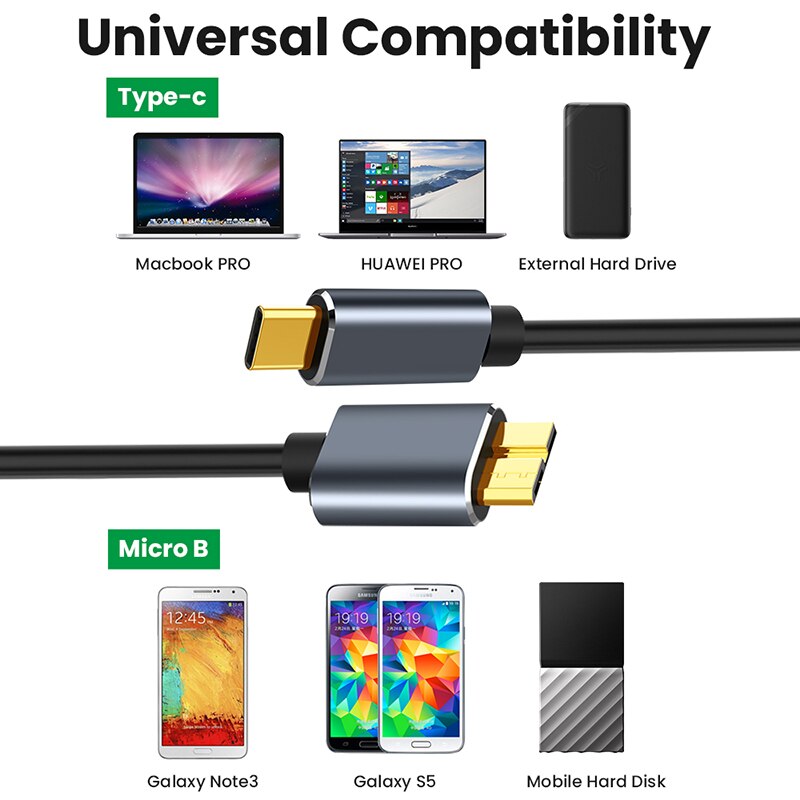Micro B Usb C 3.0 Kabel Type-C Naar Usb 3.0 Micro B Kabel Connector 5Gbps Externe Voor hard Drive Macbook (Pro) galaxy S5 Note 3