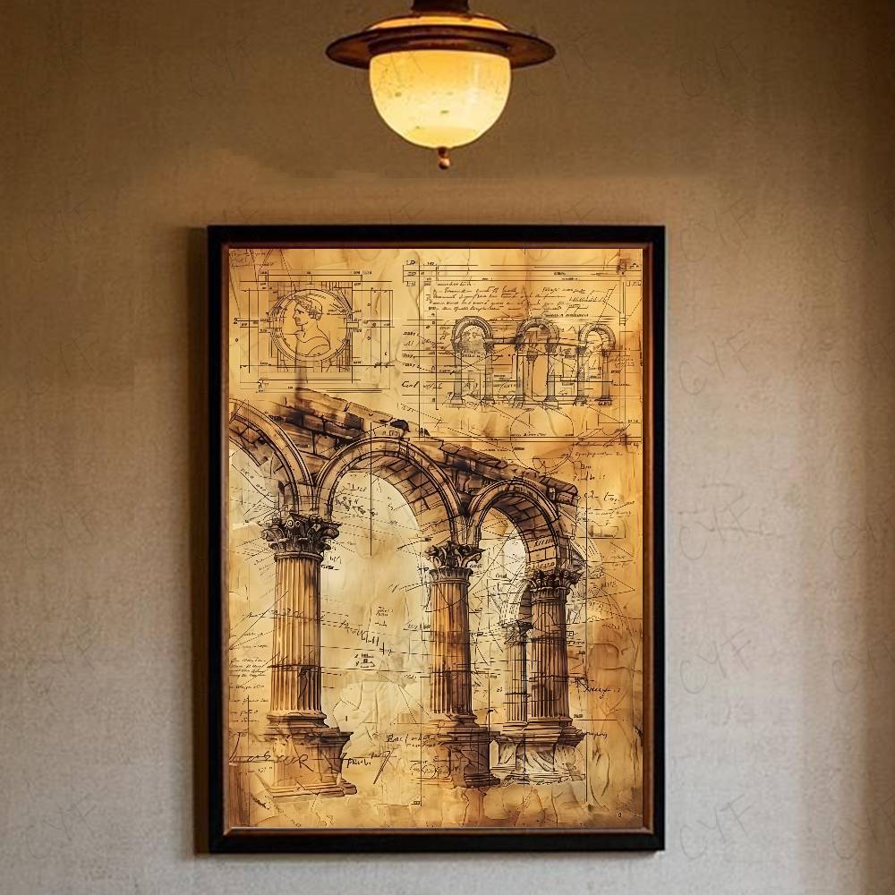 Retro Roman Architectural Poster Home Living Bed Room Bar Hallway Sticky Wall Art Printing Waterproof Aesthetic Decor: XL / GRAY