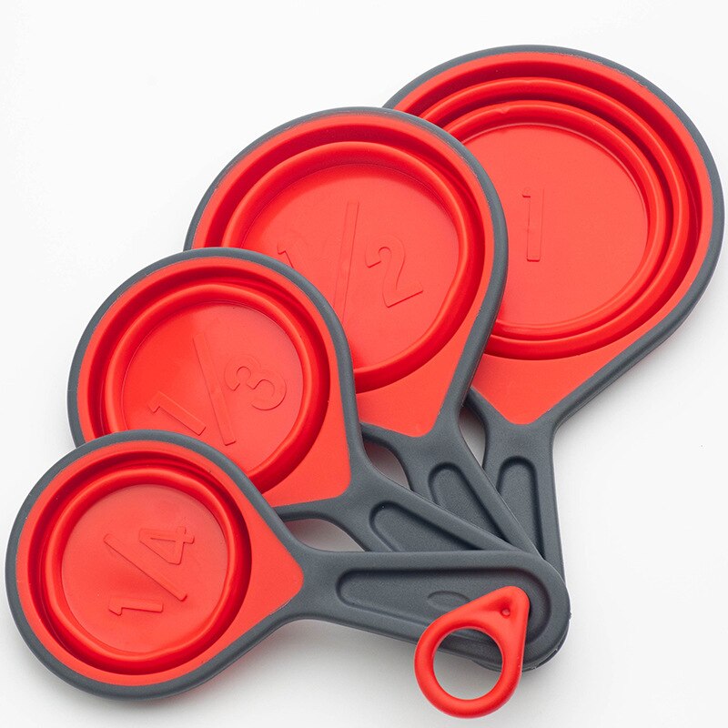 4pcs Measuring Cups And Measuring Spoon Scoop Plastic Handle Kitchen Measuring Tool Multi Purpose Spoons Cup Measuring: Red Cup