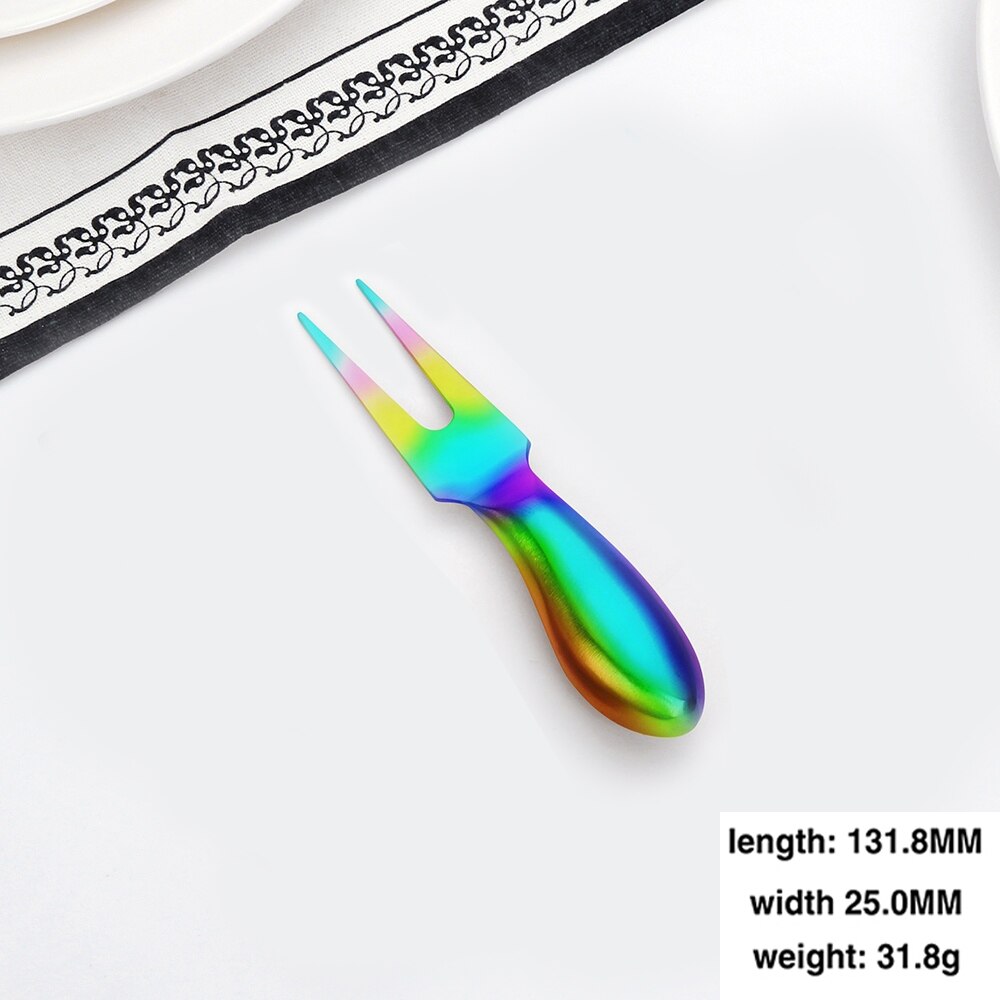 1Pcs Kaas Tool Gold Kaas Slicer Cutter Mes Creatieve Kaas Raspen Cake Spatel Boter Messen Vlees Vork Keuken Servies: Colorful Meat Fork