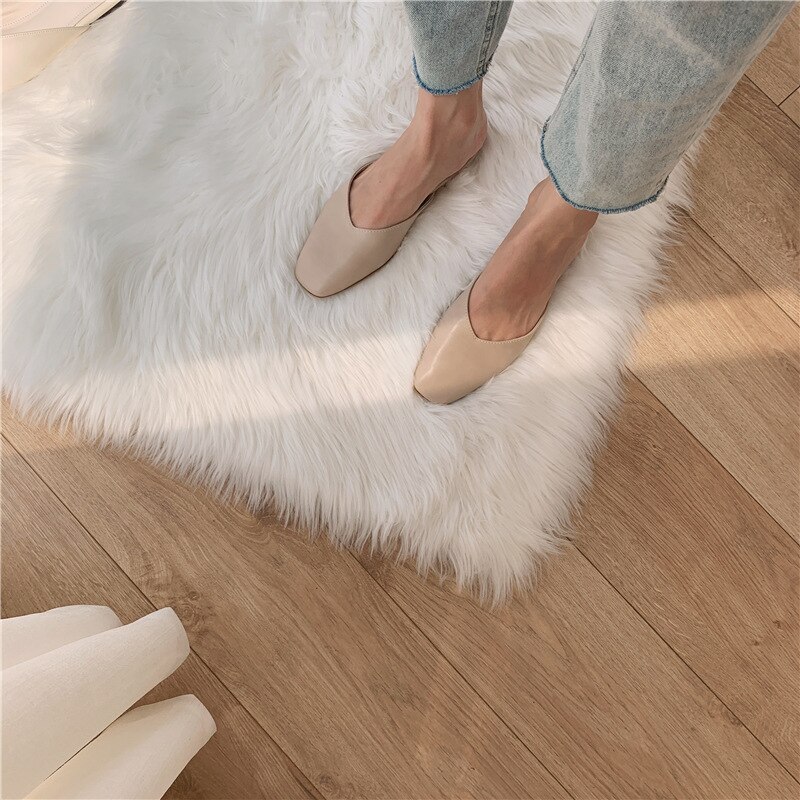 2022 Women Square Toe Slippers Low Heel Outdoor Ladies Flat Slides Luxury Brand Mules Shoes WomenSlippers Women Shoes