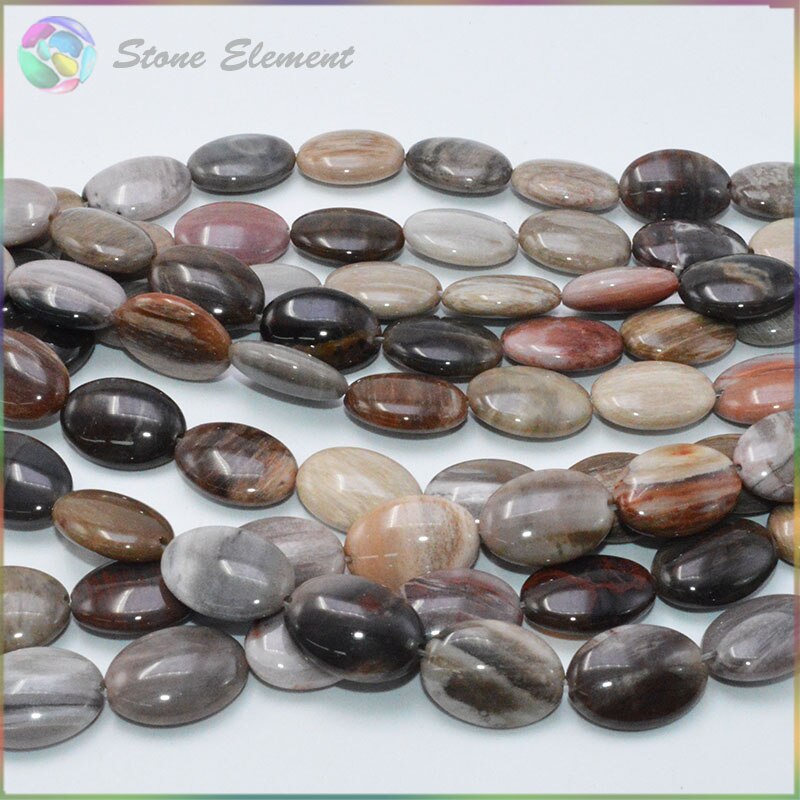 Africano Natural de piedra madera petrificada inflado Oval perlas 13x18mm