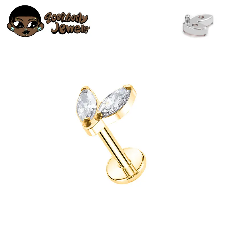 ASTM F136 Piercing de titanio individual pequeño Marquesa CZ rosca interna parte posterior plana Labret Helix Tragus Piercing Labret perforado: Negro / Bañado en rodio de imitación