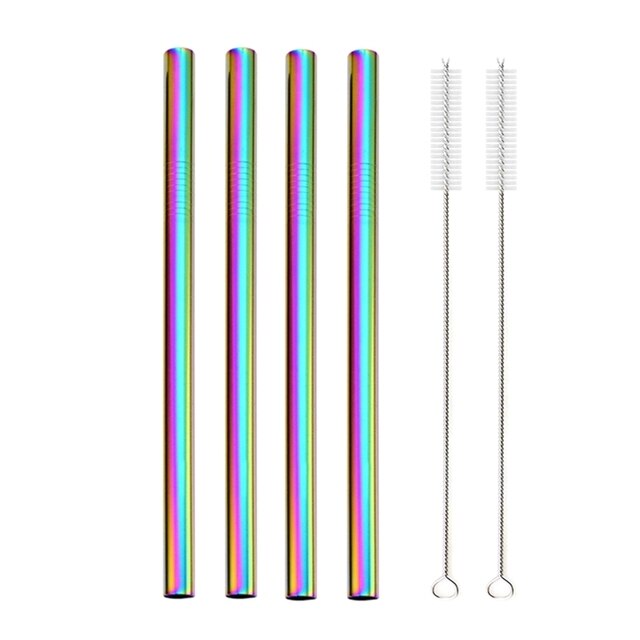 Pajitas de Metal Grandes para Batidos, Tubo de Acero Inoxidable 304, Respetuoso con el Medio Ambiente, Reutilizable, Accesorio de Consumo para Bar: colorful