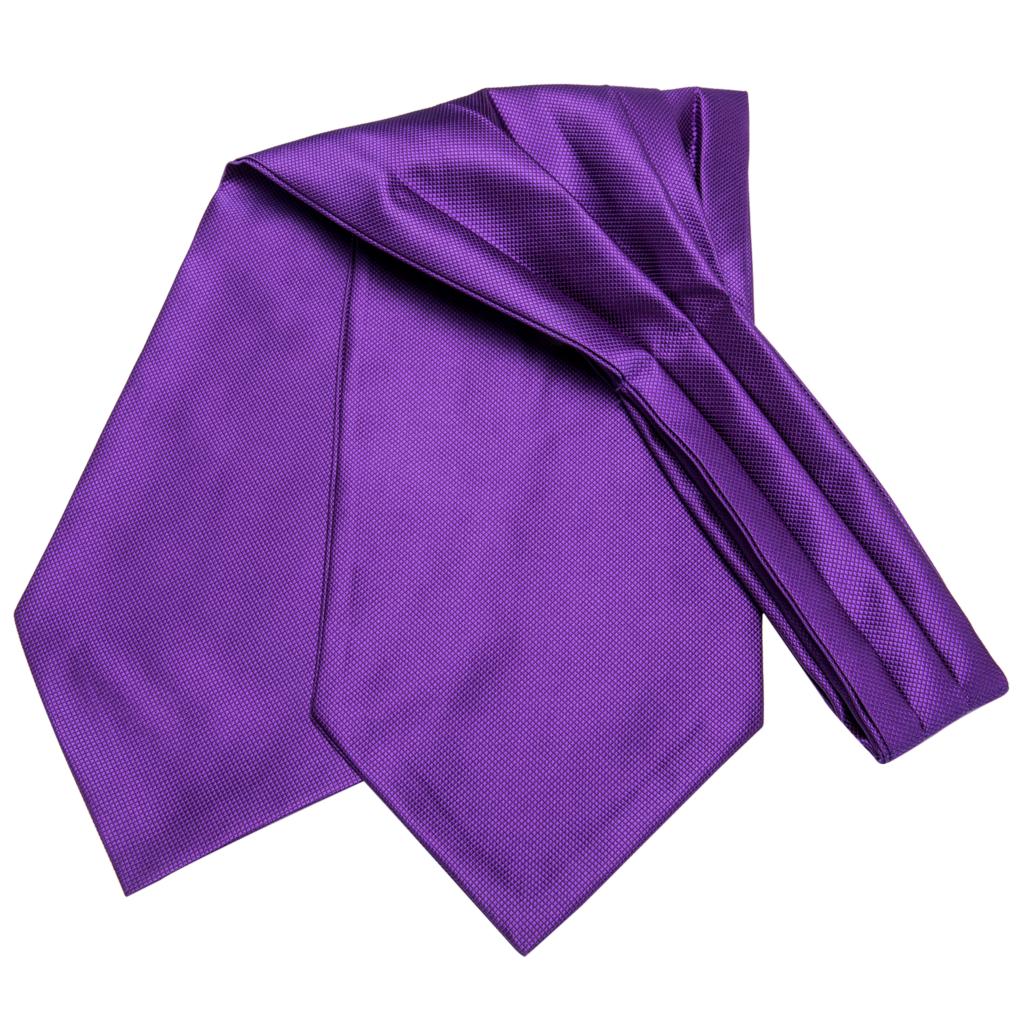 Men Silk Ascot Ties Solid Purple Cravat Formal Ties Pocket Square Cufflinks Set for Father/Husband Hi-Tie AS-1001
