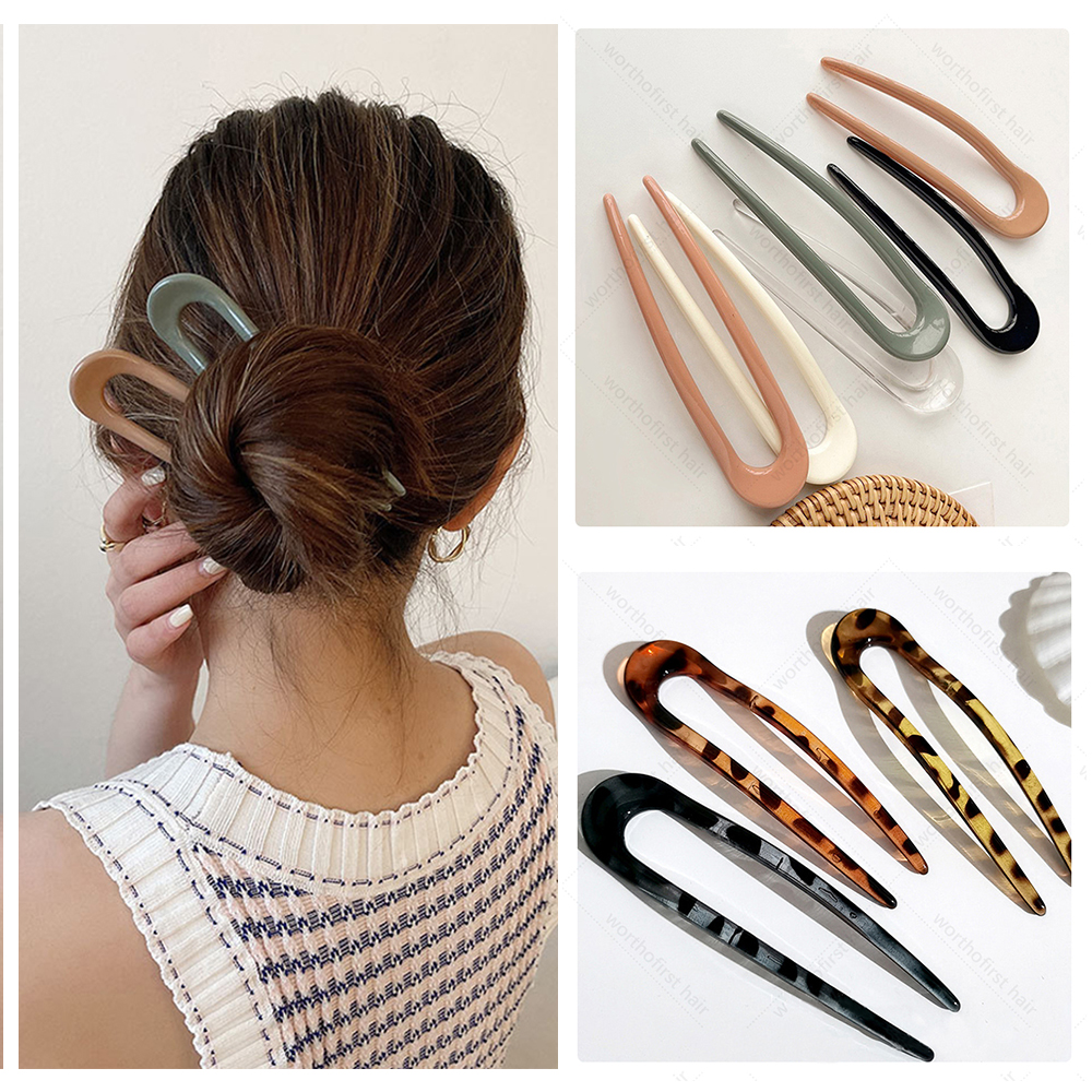 Women Hairpin Simple U Shape Plastic Hair Sticks Sweet Hair Holder Clips Headband Hair Accessories
