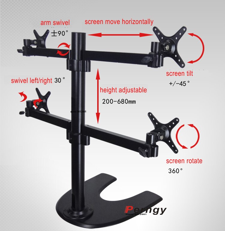 360 rotate clamp base 10"-27" 8kg aluminum 100x100 four lcd desk mount monitor arm desktop stand adjustable screen bracket