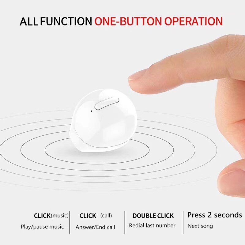 X20 Smart Ultra Mini Wireless Invisible Bluetooth Earphone 3D Stereo Music Play Button Control Earbud Waterproof With Microphone