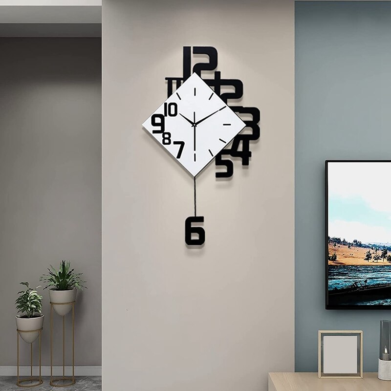Large Wall Clocks for Living Room Decor Silent Pendulum Wall Clocks Battery Operated Non-Ticking for Home Decorative