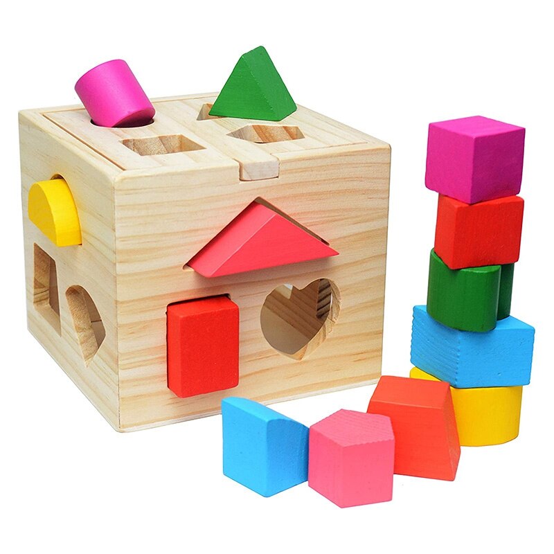 Shape Classification Square Toy with 13 Wooden Blocks, Color Classification Game for Children, Learning Toys