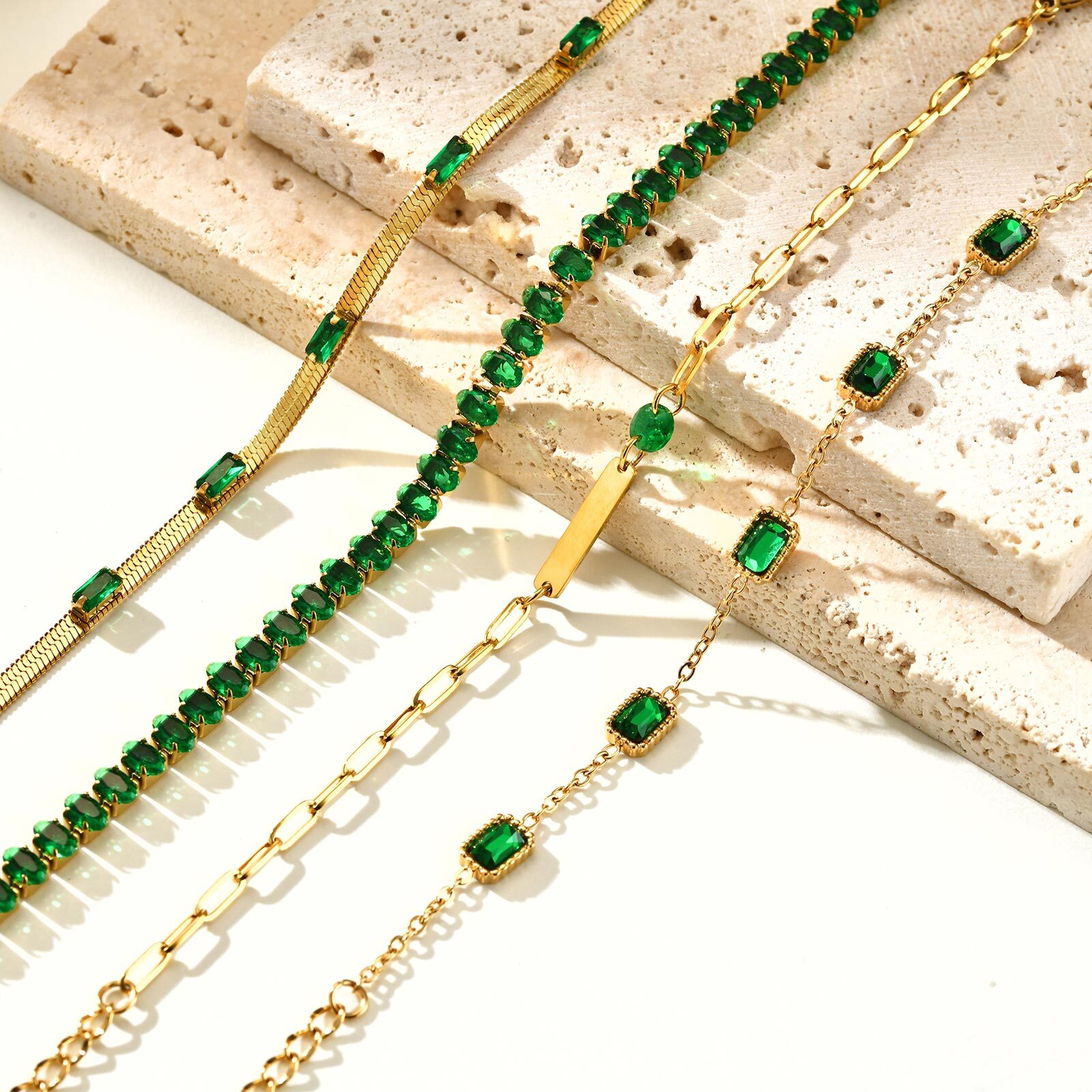 retro grüNe Zirkon Anhänger Halskette für Frauen, Kristallstein Kette Edelstahl vergoldet Luxus Geburtstagsgeschenke