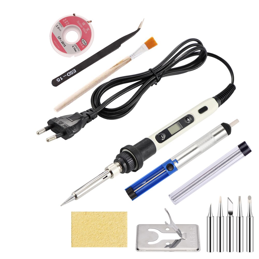Elektrische Lötkolben 80W Temperatur Einstellbar LCD Schweißen Reparatur Werkzeuge 220V Löten Eisen Kopf/Zinn Draht Werkzeug zubehör: 220V EU Plug / White Set-4