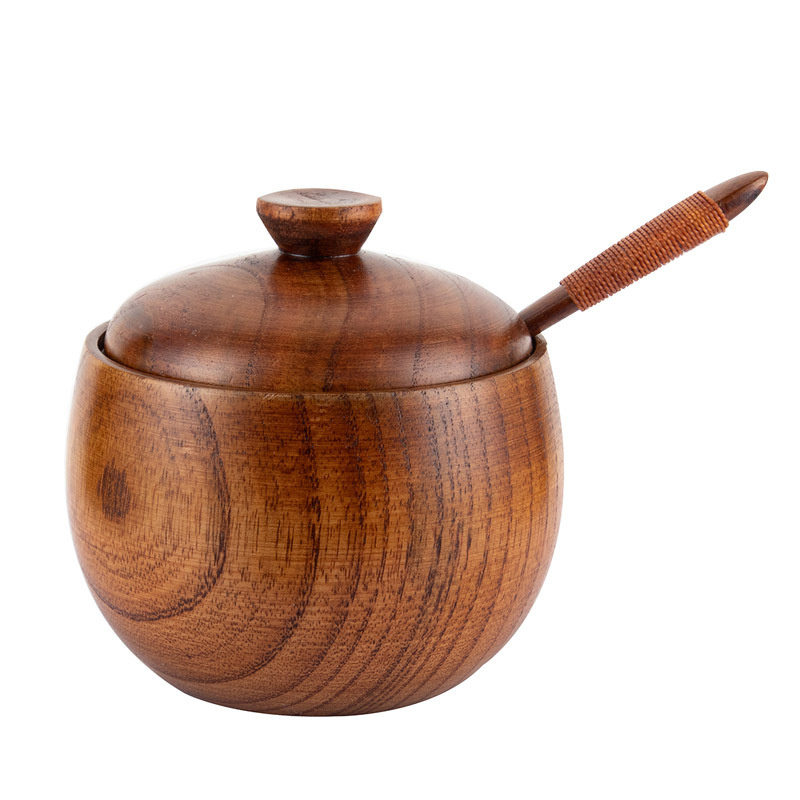 Akazie Holz Salz würzen Krug Zucker Pfeffer Container Holz Gewürz Kasten Lagerung Schüttler Panzer Flasche Kräuter Organizer Mit Deckel: mit Löffel