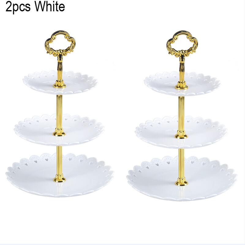 2pcs/set Cake Stand 3 Layers Wedding Cake Plate Stand Dessert Fruits Vegetable Placed Tool Wedding Birthday Party Cupcake Stand: 2pcs White