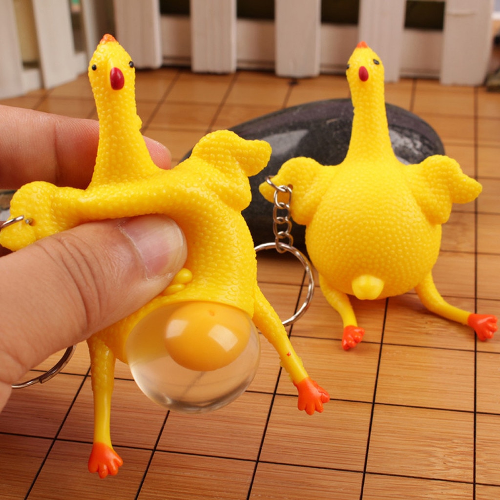 2pcs Very Interesting Novelty Toys Chicken And Eggs Keychain Jewelry To Reduce Stress Finger Pinch Extrusion Toy Release Stress