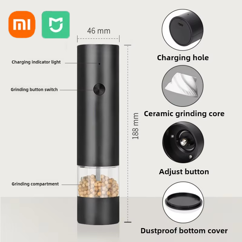 XIAOMI elektryczny młynek do soli i pieprzu USB akumulator regulowany o dużej pojemności automatyczne młynek do przypraw kuchenne narzędzie kuchenne