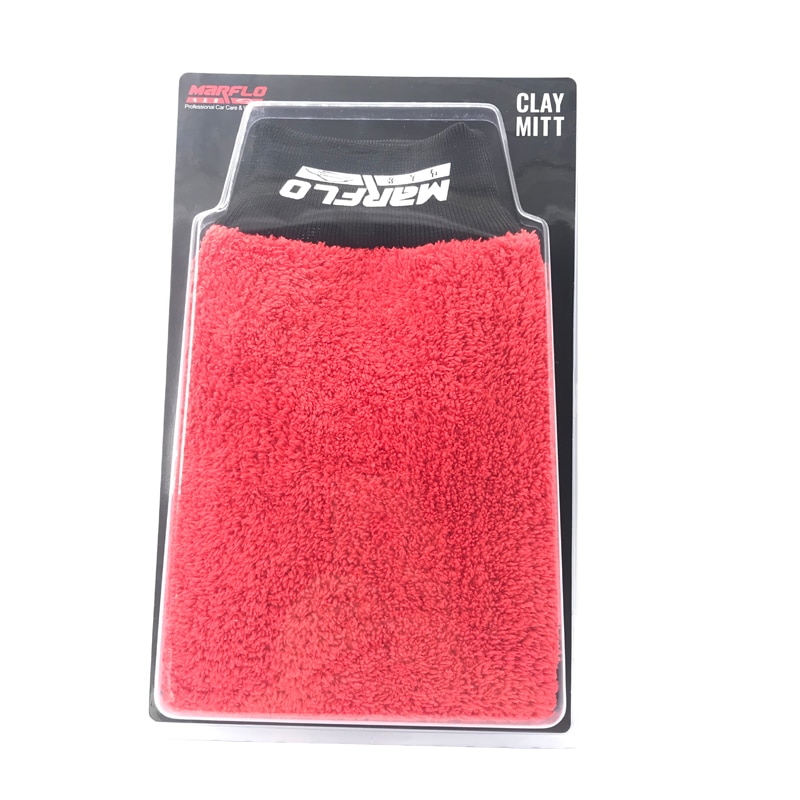 Marflo bilvaskehandske med manchet magic clay handske mikrofiber magic clay bar på handsken og handske til malingspleje