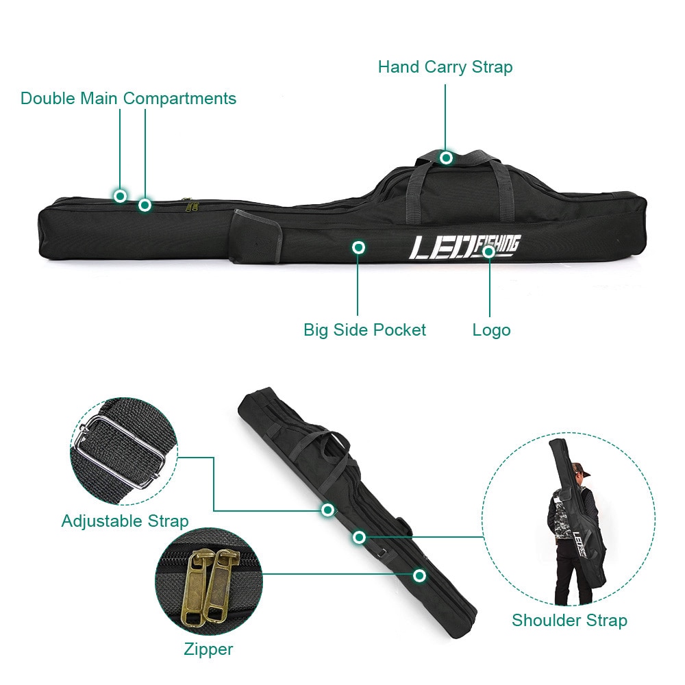 LEO Fishing Rod Bags 100cm/150cm Foldable Multi-function Fishing Bags Fishing Tackle Storage Case with Pouch Holder for Pesca