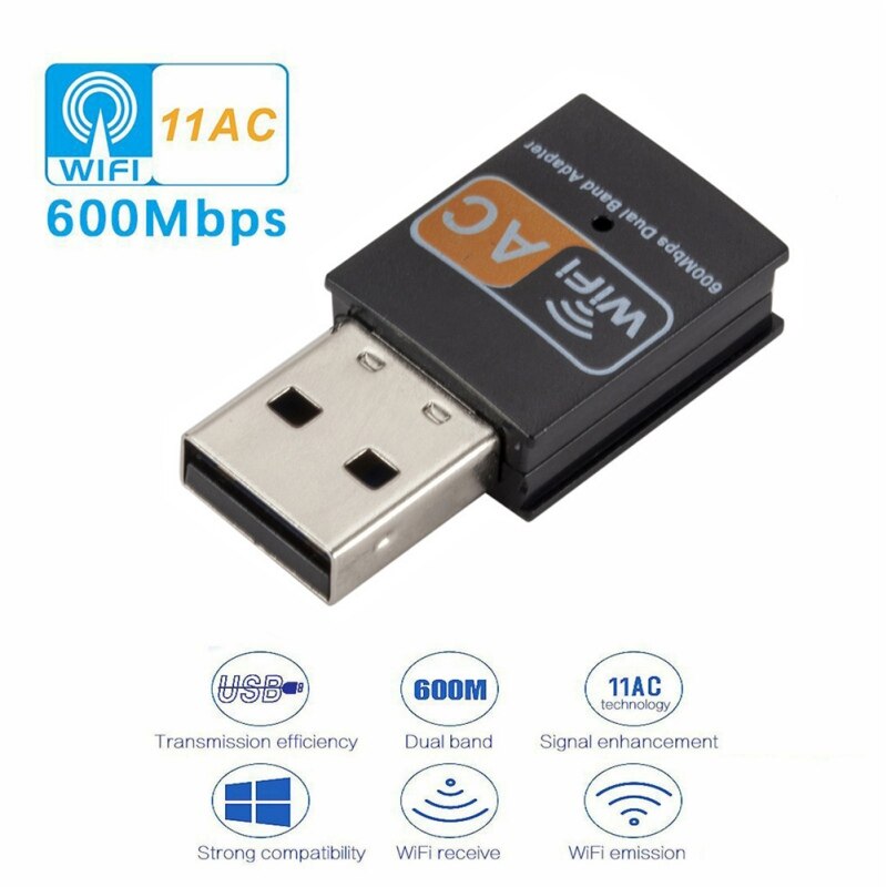 600Mbps Dual Band 2.4GHz 5GHz WiFi Adapter USB Wireless 802.11ac/a/b/g/n Dongle
