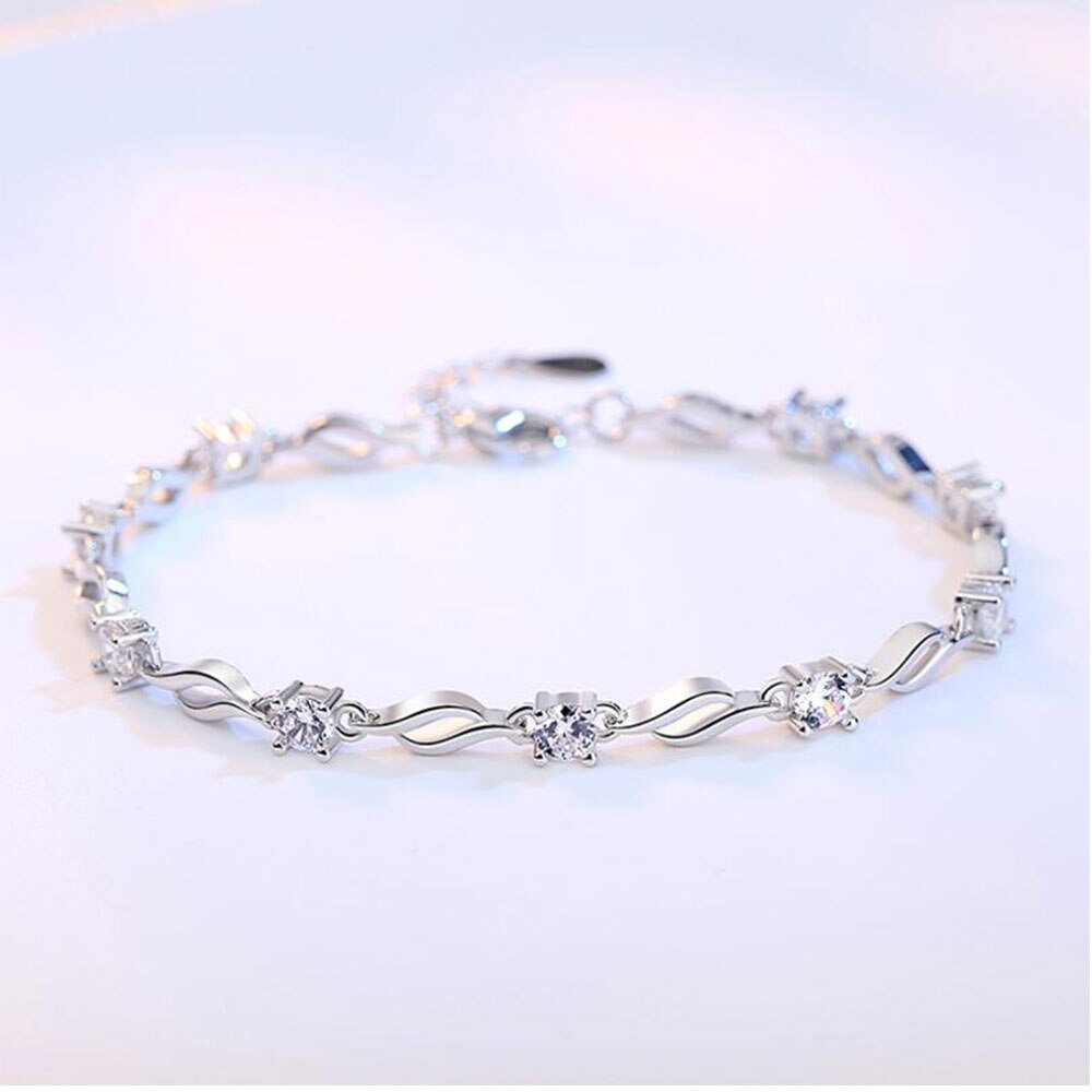 Anenjery Silver Color Charms Bracelets For Women Crystal Zircon Bracelet pulseira Valentine's Day S-B101