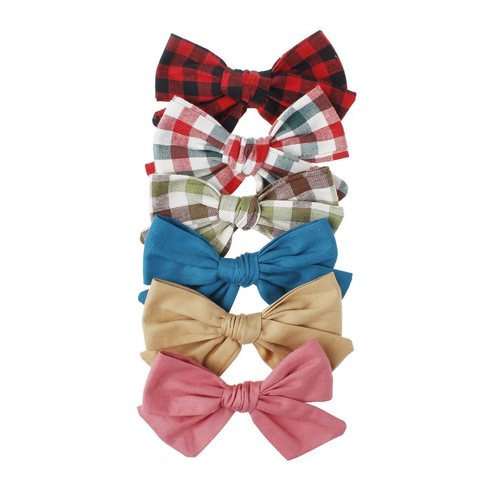 6 Stks/partij Baby Haar Clips Voor Meisjes Plaid Haarspeld Kids Big Bows Barrette Bloemen Printing Baby Kinderen Katoenen Haaraccessoires: 6