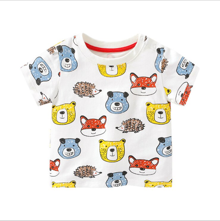 Alta quanlitysummer crianças meninos t camisa impressão de manga curta bebê meninas camisetas de algodão crianças camiseta o-pescoço camisetas roupas menino: Bear / 90