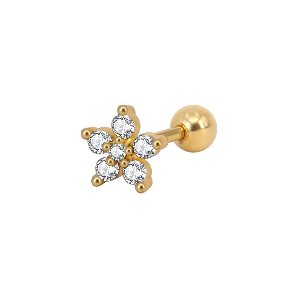 1Pc Rvs Helix Stud Tragus Oorbellen Ronde Cz Kleine Bloem Kraakbeen Rook Knus Conch Oor Piercing Oorbel