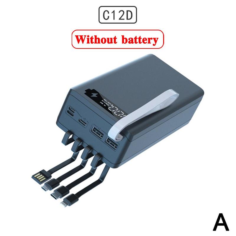12*18650 Batterij Opbergdoos Met 4 Kabel Pd Snelle Qi Battery Charger Box Opladen 18650 Draadloze Power Bank houden N0k9: A