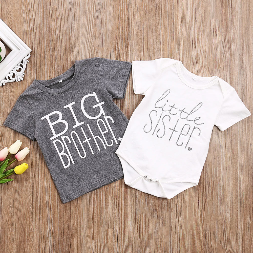 sommer Große Bruder Wenig Schwester Kind Jungen Baby Mädchen Sommer Baumwolle Spitzen T-Shirt/Strampler