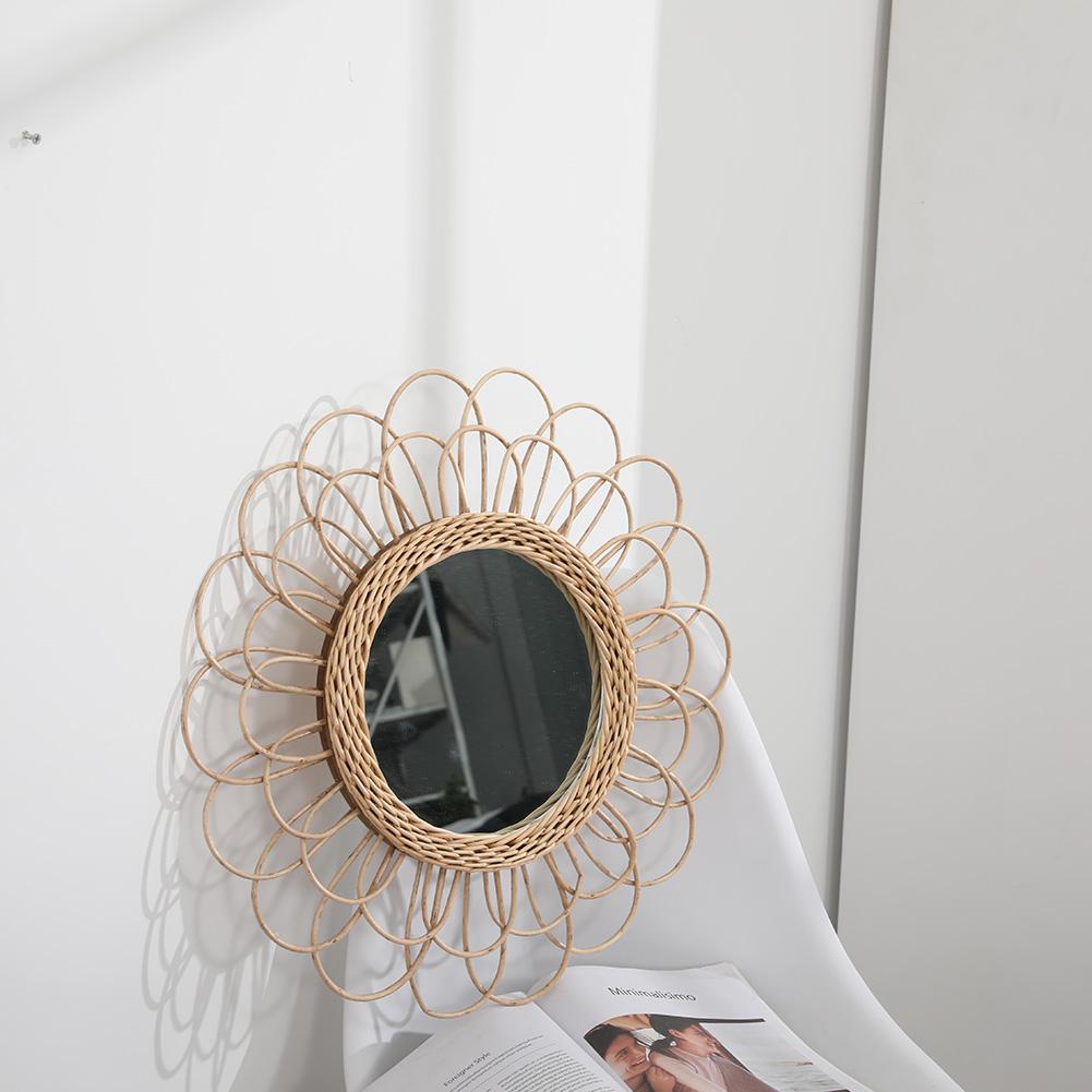 Nordic wicker veggmontert speil rotting dressing speil nyskapende art deco rundt speil stue bad vegghengende speil