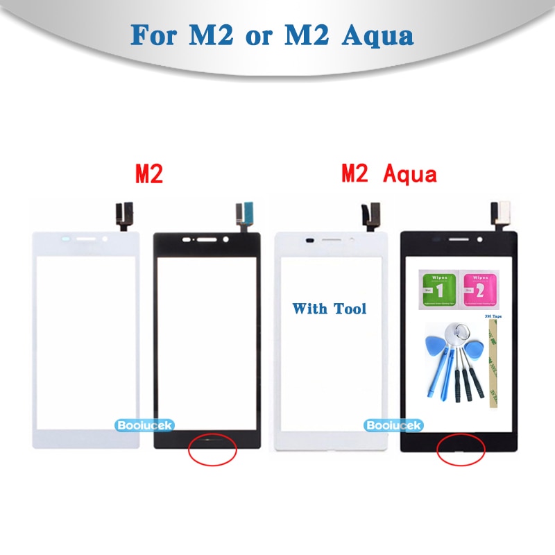 4.8 " voor sony xperia  m2 s50h d2302 d2303 d2305 d2306 en  m2 aqua  d2403 touchscreen digitizer sensor buitenste glazen lenspaneel