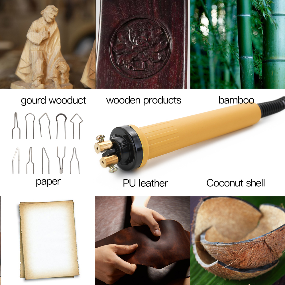 Máquina de pirograbado de temperatura ajustable, Pluma de pirograbado para quemar madera, Kit de herramientas para manualidades de calabaza, soldador