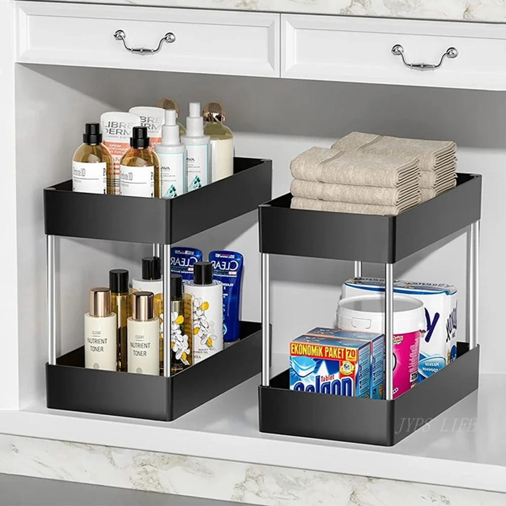 1/2 Stuks Onder Gootsteen Opslag Organizer 2 Tier Lade Multifunctionele Rek Kast Onder Gootsteen Opbergrek Badkamer Keuken Organizer
