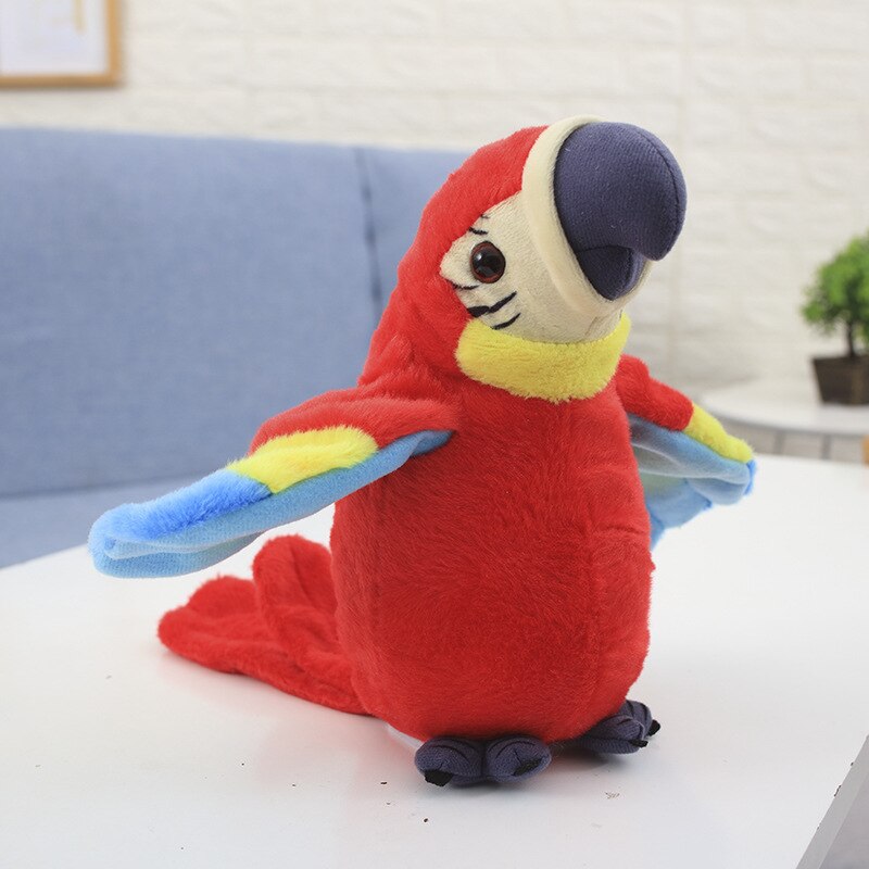 Jouet en peluche perroquet parlant électrique mignon, enregistrement répétitions, ailes ondulées, oiseau électronique en peluche, pour enfants: Rouge